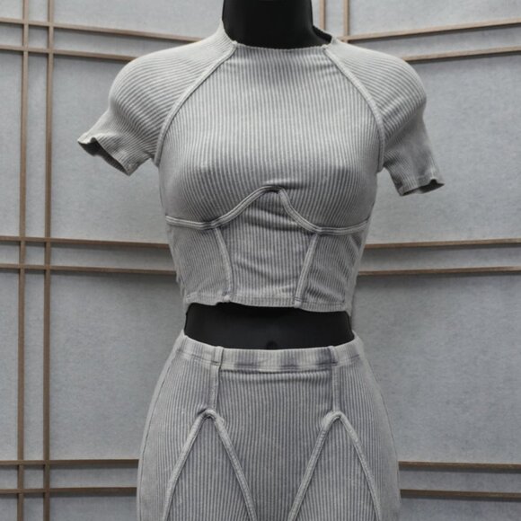 Women 2 Piece Stretchy, Slim, Comfy and Sexy Outfits for Women Going Out - Gray - Picture 3 of 3